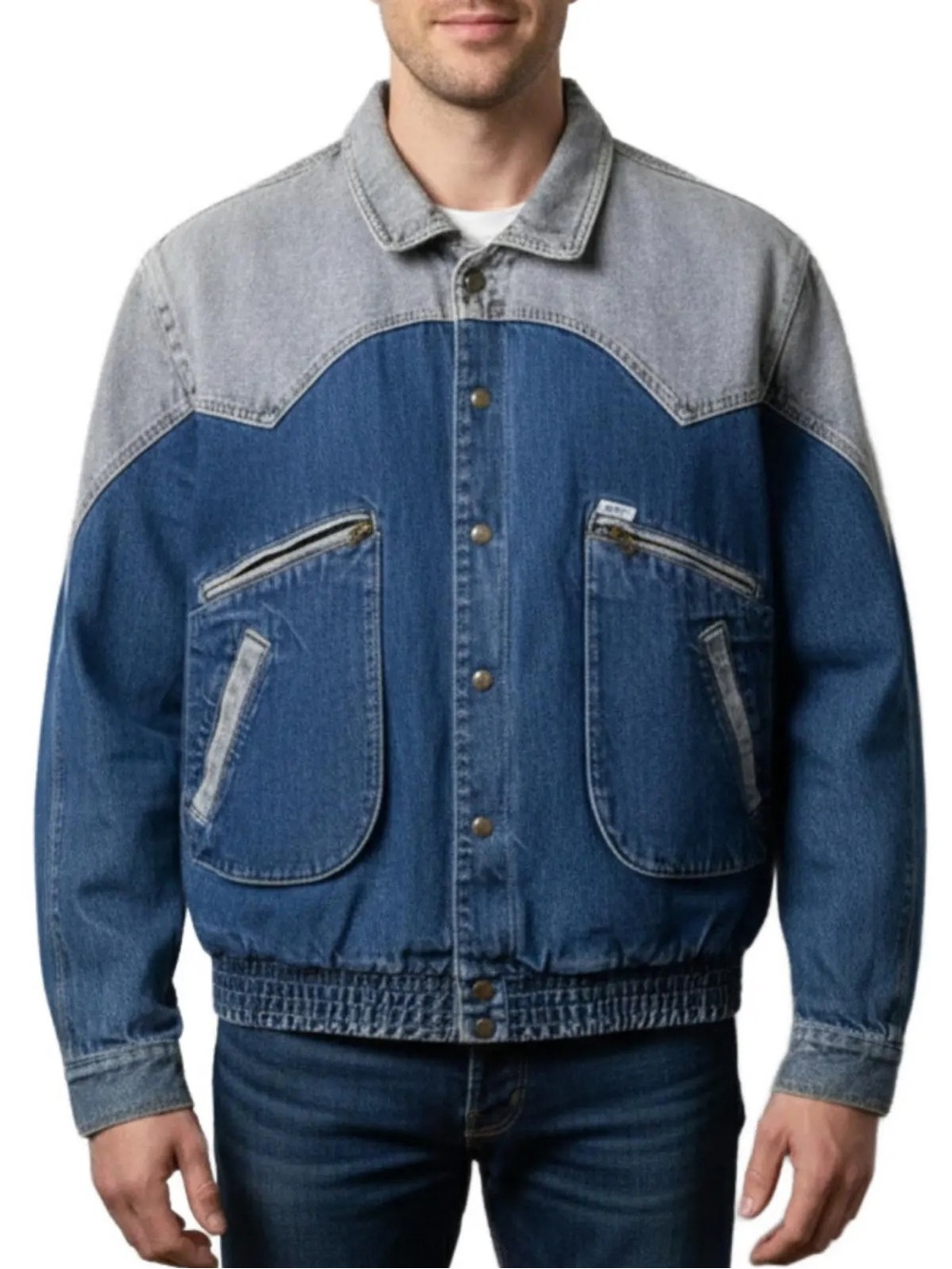 Vintage GUESS Men's Two-Tone Blue Denim Jacket